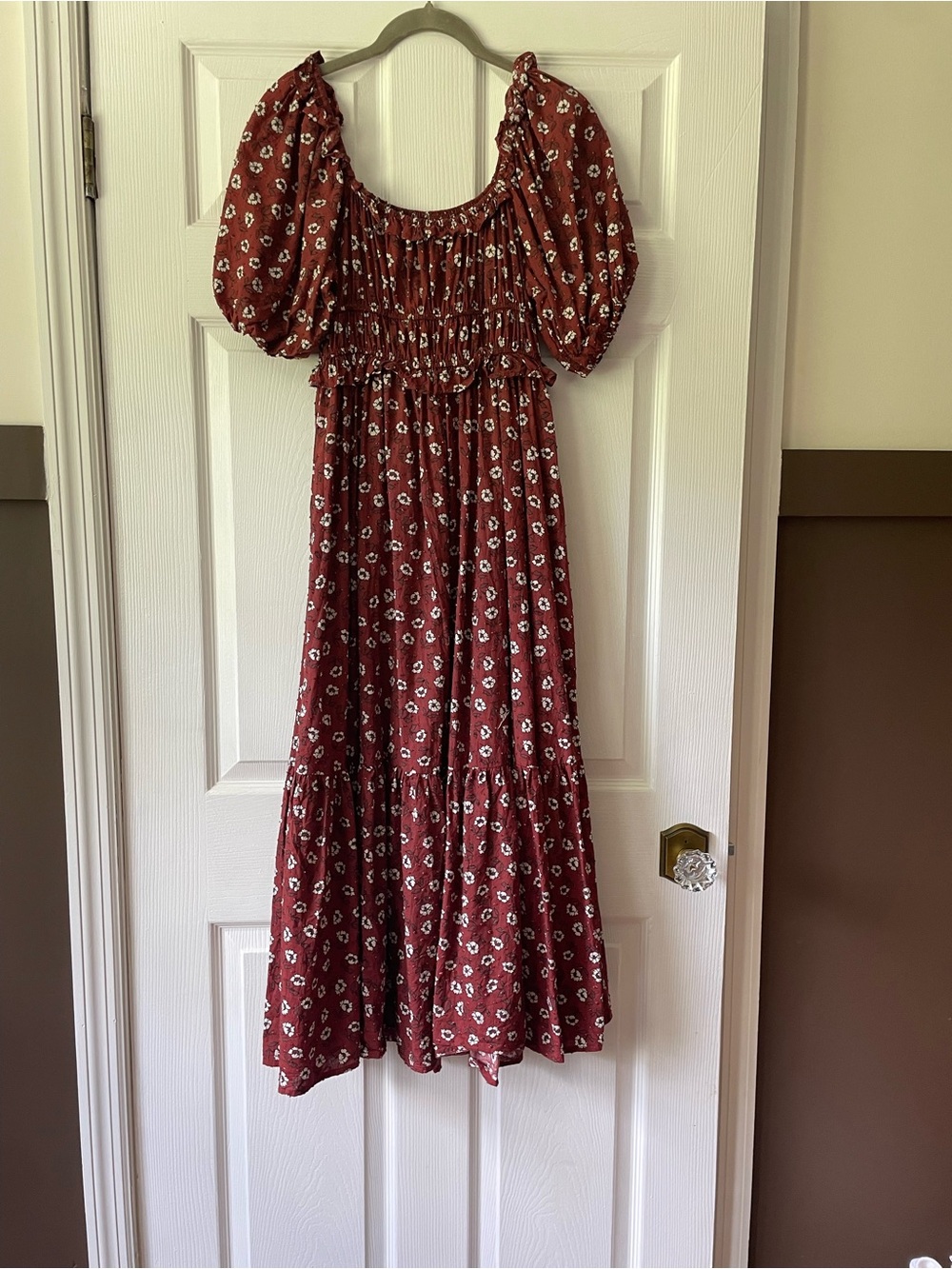 Rylee + Cru Rust Floral Puff Sleeve Maxi Dress